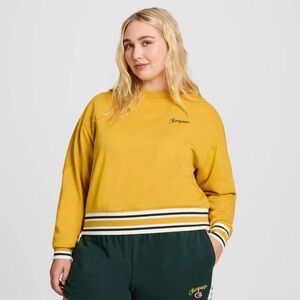 Champion University mustard yellow 2X Script Stripe Rib Crewneck Sweatshirt NWT